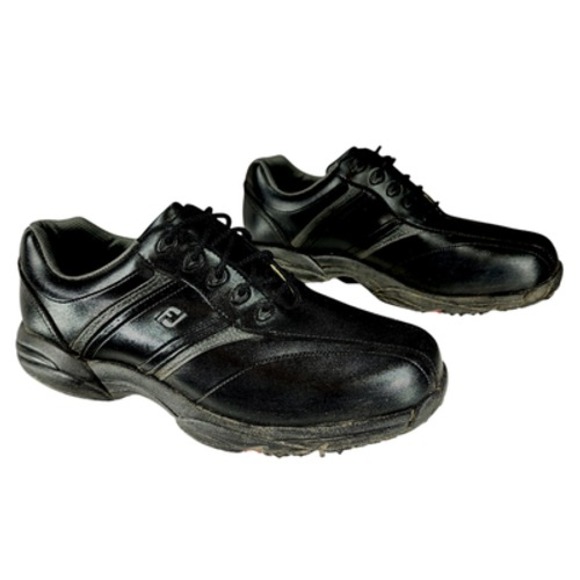 Footjoy Mens 10 W Golf Shoes Cleats Greenjoys Black Leather Lace Up 45471 Spiked - Picture 1 of 14